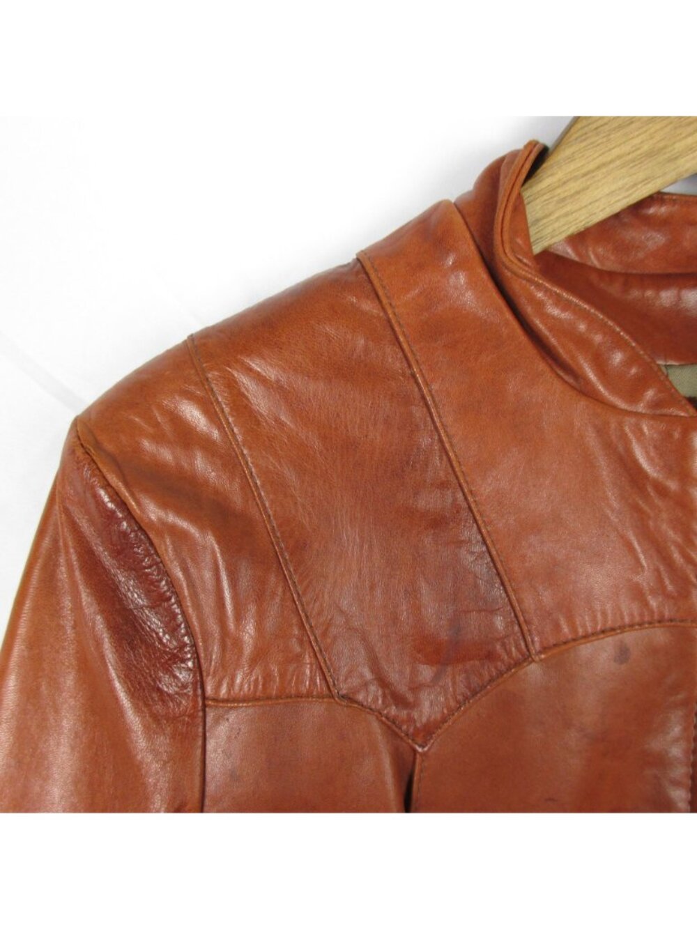 Vintage Womens Genuine Leather Jacket Brown Zip Front Size 12 Hecho En Mexico - Picture 6 of 10